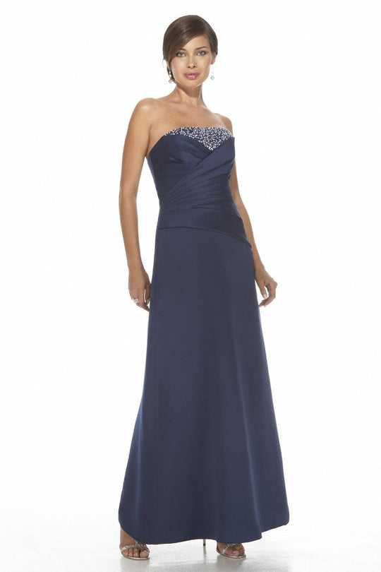 Alexia Designs - 2906 Embellished Strapless Matte Satin Dress In Blue