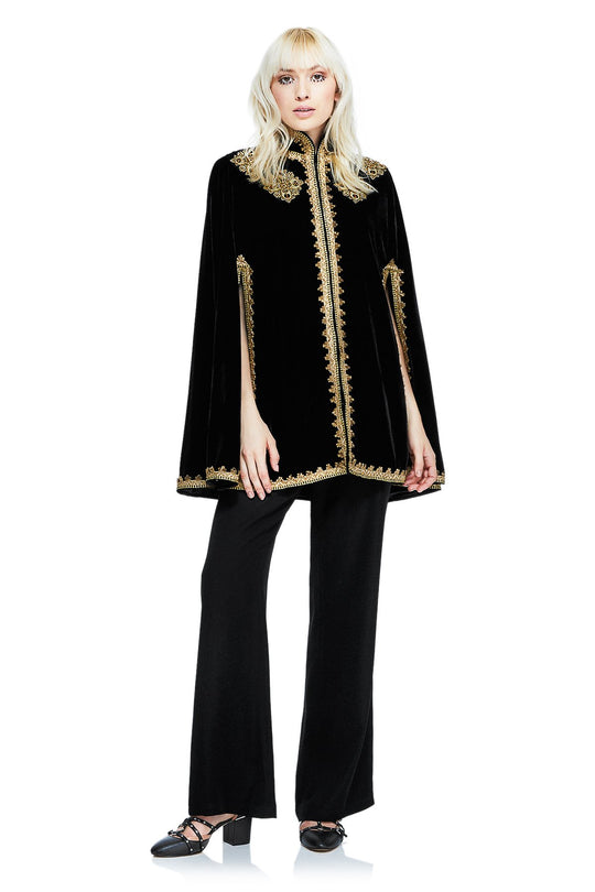 Tadashi Shoji - Gold Embellished Cape Jumpsuit In Black and Gold