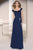 Alyce Paris - 29300 Draped Off-Shoulder Rhinestone Brooch Accent A-Line Gown In Blue