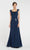 Alyce Paris - 29300 Draped Off-Shoulder Rhinestone Brooch Accent A-Line Gown In Blue