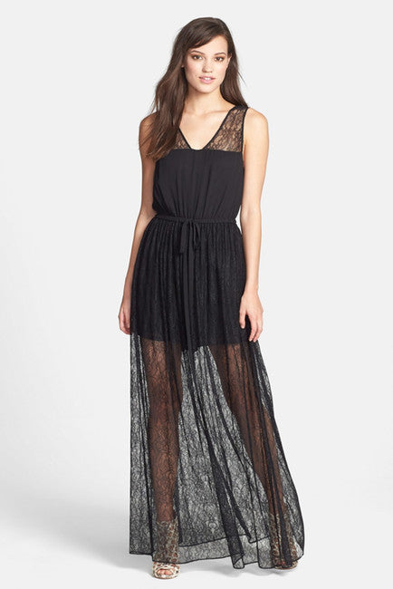 Hailey - 231M55110 Laced V-Neck Column Dress in Black