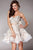 Jovani - Strapless Floral Appliqued Beaded Cocktail Dress 2933 In White and Nude