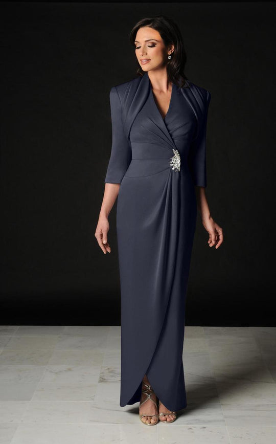 Daymor Couture - Deep V-Neck Gown with Bolero 500 in Gray