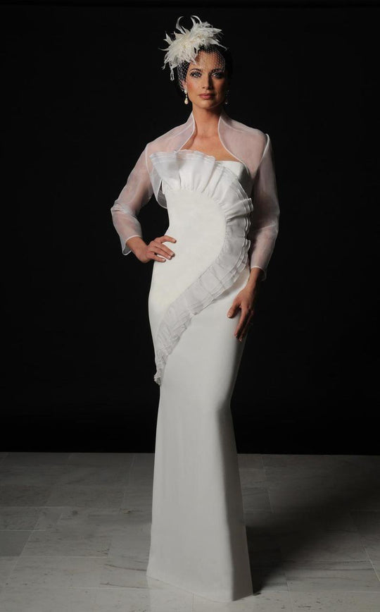 Daymor Couture - Ruffled Bodice Evening Gown with Bolero Jacket  501 in White