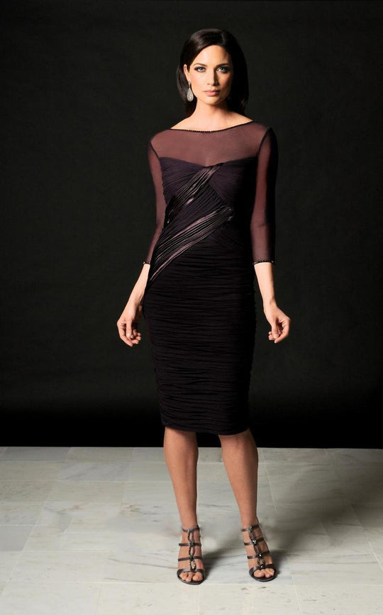 Daymor Couture - Quarter Sleeve Sheer Cocktail Dress 506 in Purple