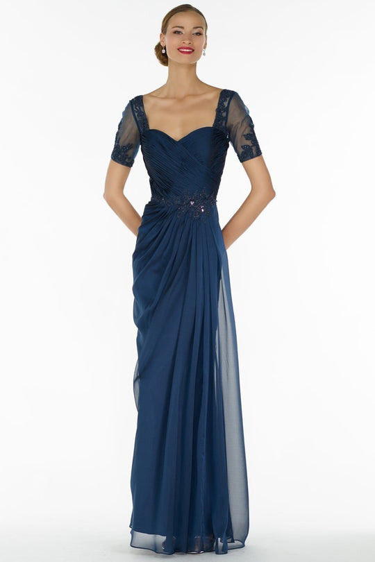 Alyce Paris Black Label - 29580 Lace Embellished Chiffon Long Gown in Blue