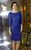 Alyce Paris - Ruched Bateau Lace Short Cocktail Dress with Sequined Details and Three-Quarter Sleeves 29611 In Blue