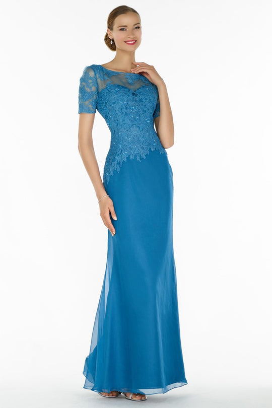Alyce Paris Black Label - 29694 Sheer Laced Bodice Evening Gown in Blue
