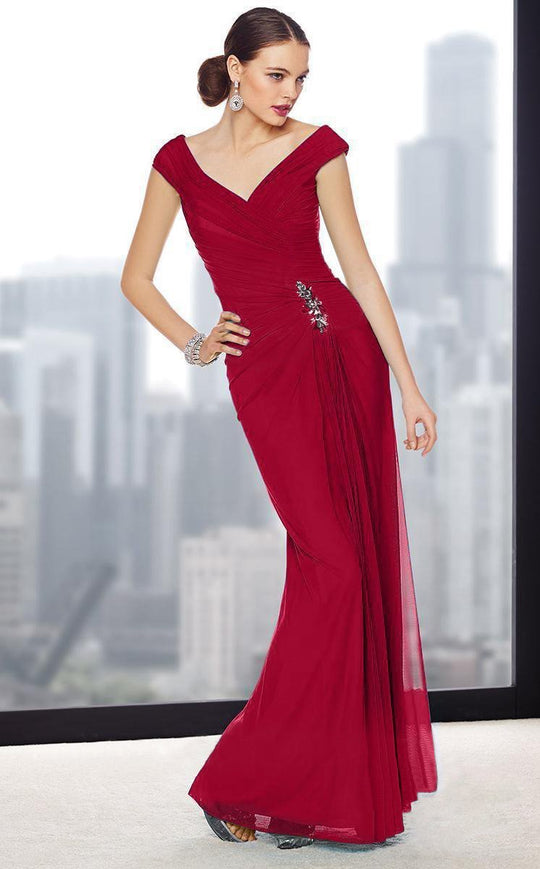 Alyce Paris Black Label - 29709 Brooch Accented Sheath Gown in Red