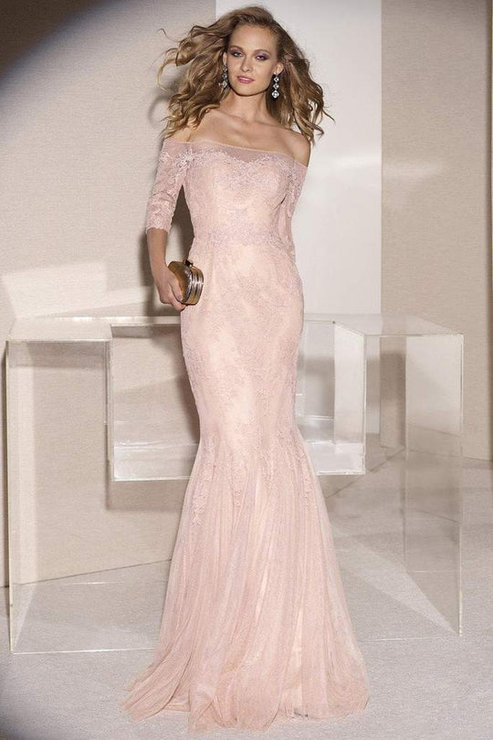 Alyce Paris - 29722 Illusion Off Shoulder Beaded Lace Mermaid Gown In Pink