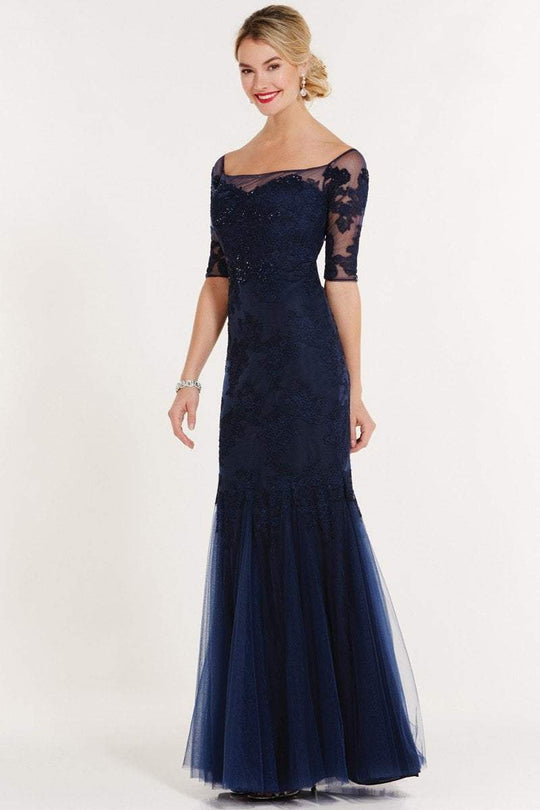 Alyce Paris Black Label - 29722 Bedazzled Illusion Off-shoulder Dress in Blue