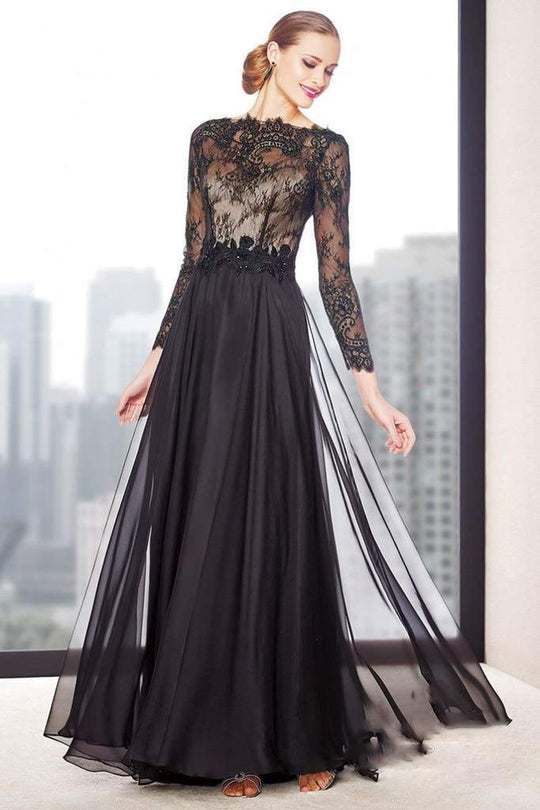 Alyce Paris Black Label Beaded Chiffon and Lace Evening Gown 29723 In Black