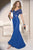 Alyce Paris - Bejeweled V-Neck Illusion Short Sleeved Evening Gown 29736 In Blue