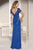 Alyce Paris - Bejeweled V-Neck Illusion Short Sleeved Evening Gown 29736 In Blue