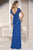 Alyce Paris - Bejeweled V-Neck Illusion Short Sleeved Evening Gown 29736 In Blue