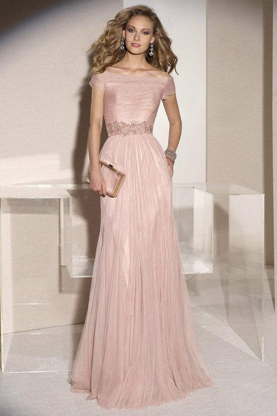 Alyce Paris - Off Shoulder Tulle Gown in Pink