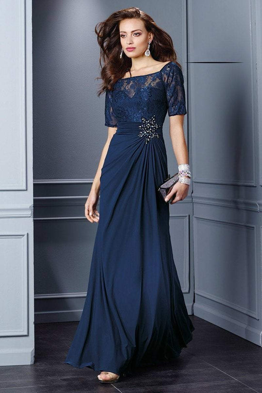Alyce Paris - Lace Embellished A-line Dress in Blue