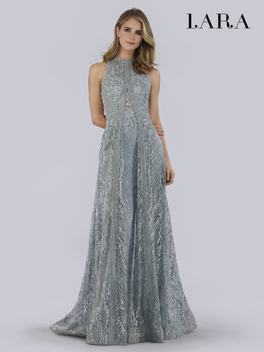 Lara Dresses - 29758 Embroidered High Halter A-line Gown In Blue