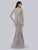 Lara Dresses - 29763 Beaded Floral Appliqued Cap Sleeve Mermaid Gown In Gray and Silver