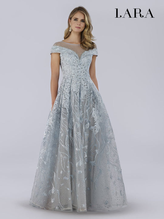 Lara Dresses - 29768 Embroidered Illusion Bateau A-line Gown In Blue