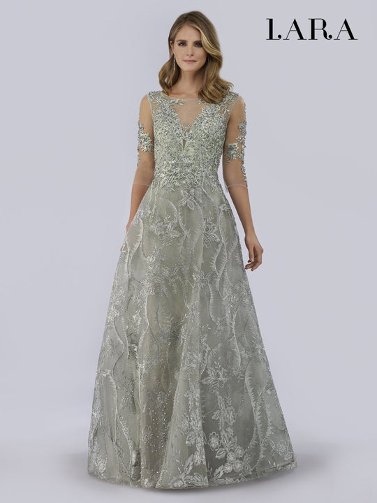 Lara Dresses - 29769 Embroidered Illusion Bateau Evening Gown In Green