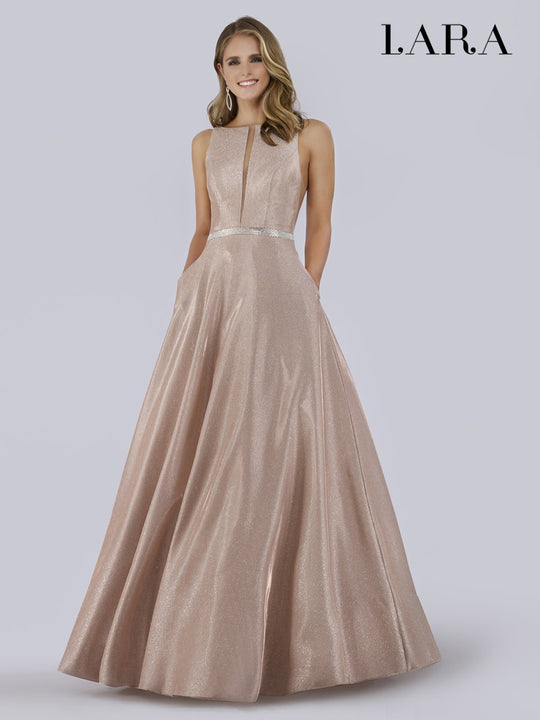 Lara Dresses - 29777 Embellished Bateau Long A-line Dress In Neutral