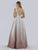 Lara Dresses - 29778 Pleated Plunging V-Neck A-Line Dress In Silver and Pink