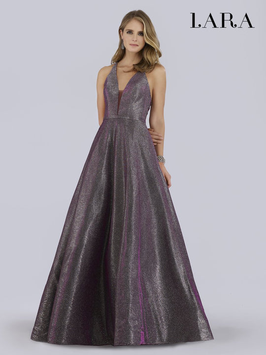 Lara Dresses - 29779 Deep V-neck A-line Dress With Strappy Back In Purple