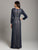 Lara Dresses - 29805 Beaded Long Sleeve Deep V-neck Sheath Dress In Blue and Neutral