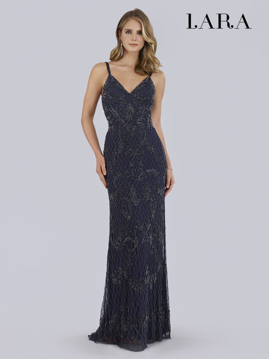 Lara Dresses - 29807 Sleeveless Embellished V-neck Sheath Dress In Blue