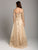 Lara Dresses - 29856 Illusion Long Sleeve Appliqued Lace A-Line Gown In Gold