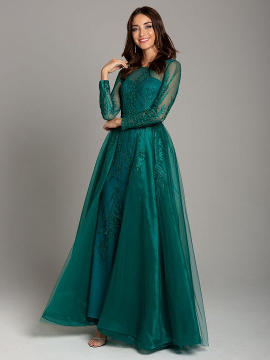 Lara Dresses - 29857 Long Embroidered Lace Overskirt Gown In Green
