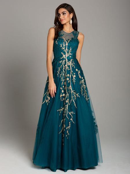 Lara Dresses - 29858 Beaded Jewel Neck Tulle A-line Dess In Green