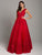Lara Dresses - 29866 Floral Applique Deep V-neck Ballgown In Red
