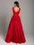 Lara Dresses - 29866 Floral Applique Deep V-neck Ballgown In Red