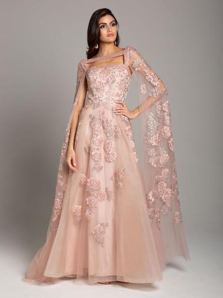 Lara Dresses - 29868 Embellished Bateau A-line Dress With Side Draping In Pink