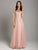 Lara Dresses - 29873 Golden Lace Appliqued Long Sleeve A-Line Gown In Pink