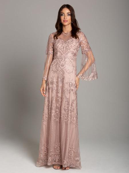 Lara Dresses - 29875 Lace High Neck A-line Dress In Pink