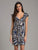Lara Dresses - 29909 Cap Sleeve Geometric Beaded Short Dress in Blue and Silver