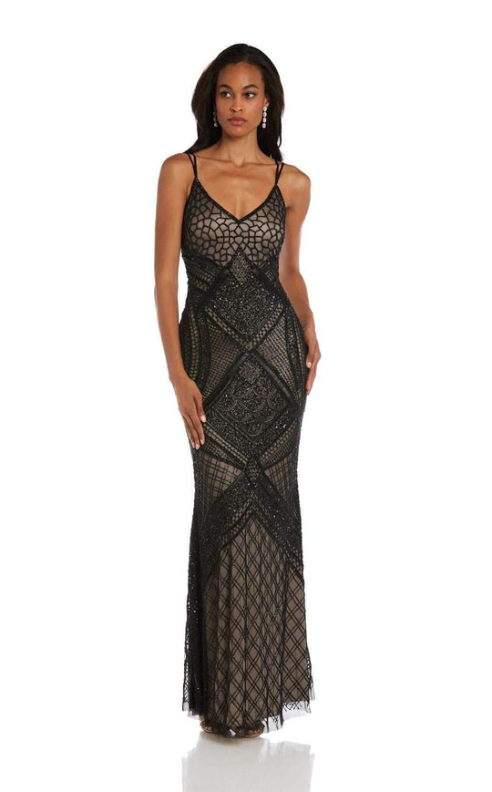 Lara Dresses - 29911 Sleeveless V Neck Beaded Embellished Sheath Gown In Black and Neutral
