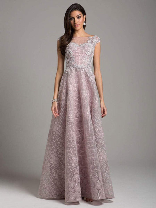 Lara Dresses - 29927 Bedazzled Illusion Bateau Ballgown in Purple