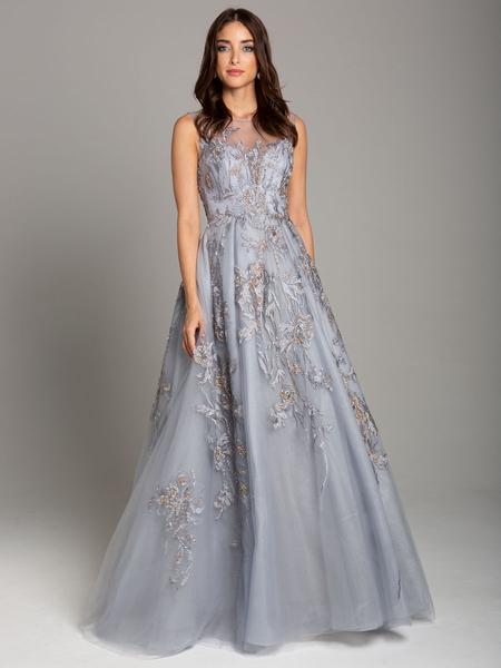 Lara Dresses - 29940 Embellished Bateau Ballgown With Train In Gray