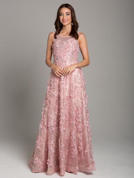 Lara Dresses - 29943 Floral Applique Lace A-line Dress In Pink