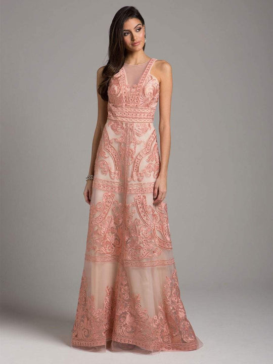 Lara Dresses - 29958 Bedazzled Halter Organza A-line Gown in Pink