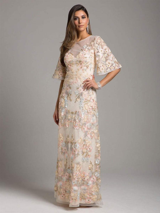 Lara Dresses - 29954 Bell Sleeve Floral Embroidered A-Line Dress in Floral
