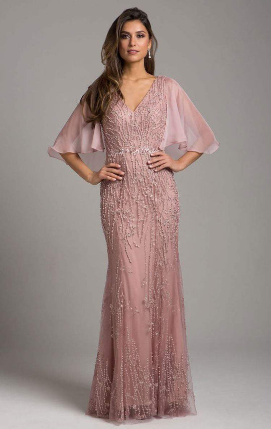 Lara Dresses - 29956 Beaded V-neck Kimono Evening Gown in Pink