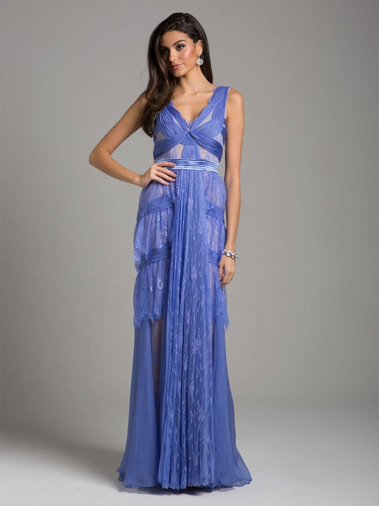 Lara Dresses - 29961 Chiffon and Lace V-neck A-line Gown in Purple