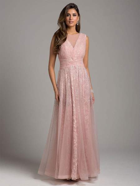 Lara Dresses - Embellished V-neck A-line Dress 29963 - 1 pc Blush In Size 14 Available In Pink