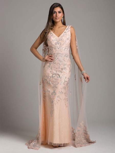 Lara Dresses - Embellished V-neck Sheath Dress With Cape 29969 - 1 pc Blush In Size 14 Available In Pink