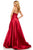 Sherri Hill - 52195 V Neck Spaghetti Straps A-Line Satin Dress In Red